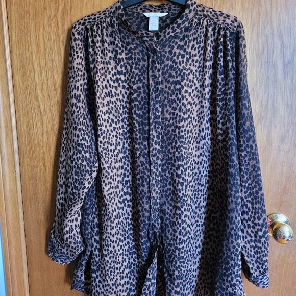 H&M Sheer Leopard Print Button Up Blouse 14 - Picture 2 of 5
